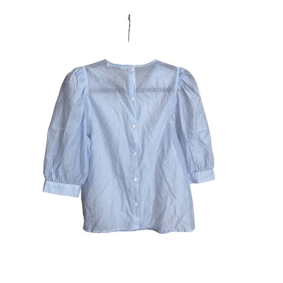 Samsoe Samsoe Blue White Celestine Gingham Cotton Silk Blouse Top Size Medium - Picture 7 of 11